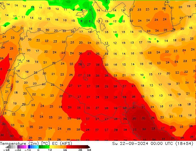 Temperature (2m) EC (AIFS) Su 22.09.2024 00 UTC