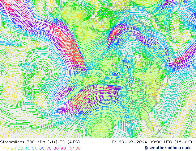 Stromlinien 300 hPa EC (AIFS) Fr 20.09.2024 00 UTC