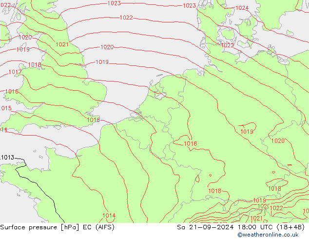 ciśnienie EC (AIFS) so. 21.09.2024 18 UTC