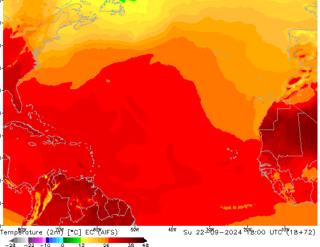 Temperatuurkaart (2m) EC (AIFS) zo 22.09.2024 18 UTC