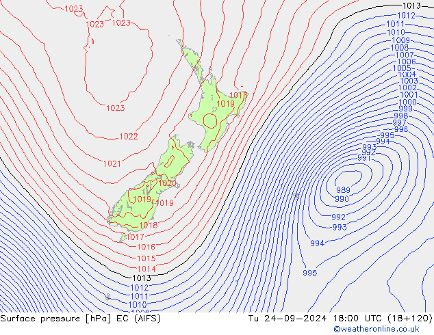 Pressione al suolo EC (AIFS) mar 24.09.2024 18 UTC