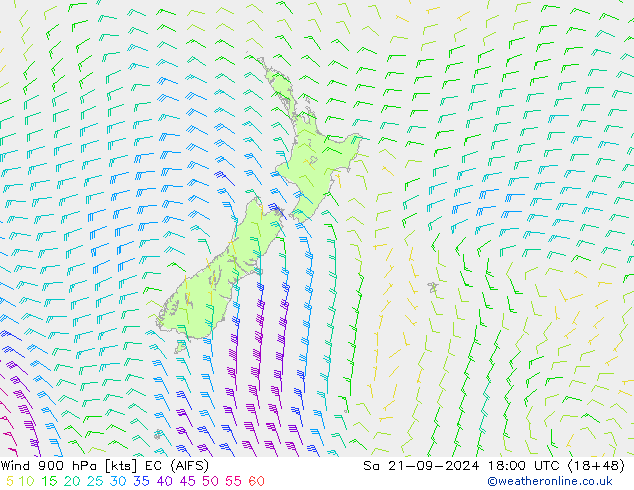 Vent 900 hPa EC (AIFS) sam 21.09.2024 18 UTC