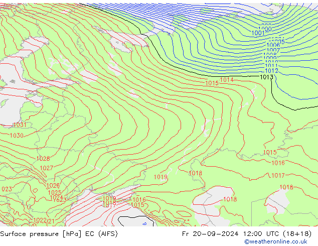 Atmosférický tlak EC (AIFS) Pá 20.09.2024 12 UTC