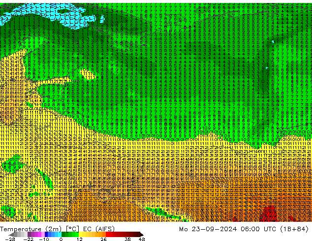 Sıcaklık Haritası (2m) EC (AIFS) Pzt 23.09.2024 06 UTC