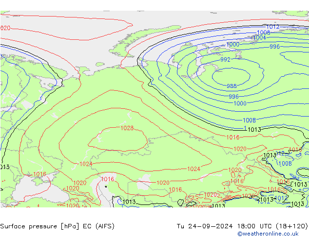 Atmosférický tlak EC (AIFS) Út 24.09.2024 18 UTC