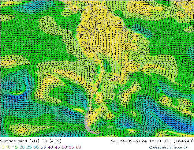 Vento 10 m EC (AIFS) Dom 29.09.2024 18 UTC