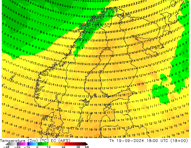 карта температуры EC (AIFS) чт 19.09.2024 18 UTC