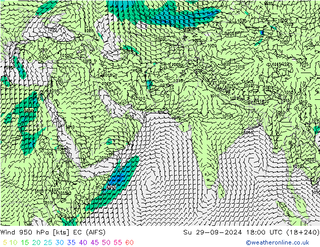 Wind 950 hPa EC (AIFS) Ne 29.09.2024 18 UTC