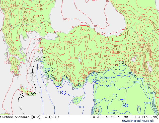 Surface pressure EC (AIFS) Tu 01.10.2024 18 UTC