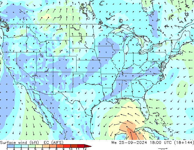 Surface wind (bft) EC (AIFS) We 25.09.2024 18 UTC