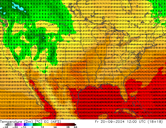 Temperature (2m) EC (AIFS) Fr 20.09.2024 12 UTC