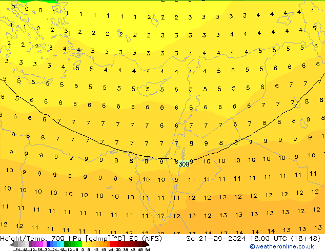 Height/Temp. 700 hPa EC (AIFS) So 21.09.2024 18 UTC