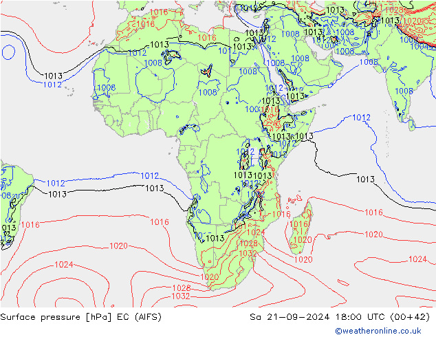 Surface pressure EC (AIFS) Sa 21.09.2024 18 UTC