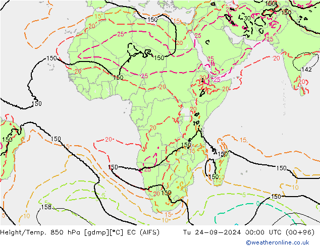 Height/Temp. 850 hPa EC (AIFS) wto. 24.09.2024 00 UTC