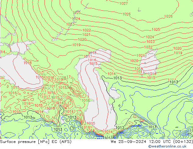 Surface pressure EC (AIFS) We 25.09.2024 12 UTC