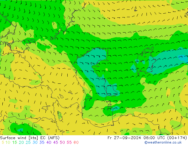 wiatr 10 m EC (AIFS) pt. 27.09.2024 06 UTC
