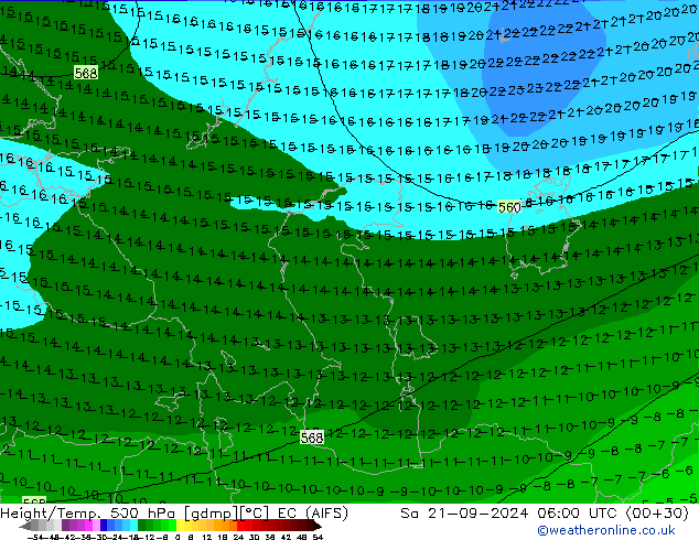 Height/Temp. 500 hPa EC (AIFS) Sa 21.09.2024 06 UTC