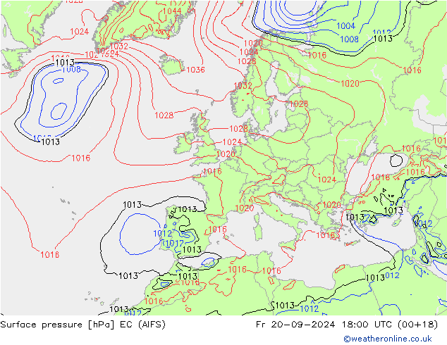 Atmosférický tlak EC (AIFS) Pá 20.09.2024 18 UTC