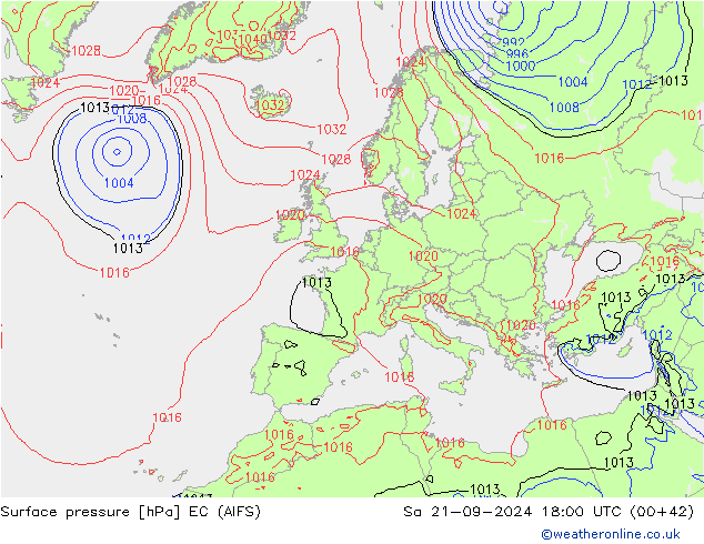 Surface pressure EC (AIFS) Sa 21.09.2024 18 UTC