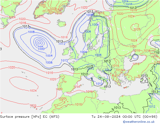 Atmosférický tlak EC (AIFS) Út 24.09.2024 00 UTC