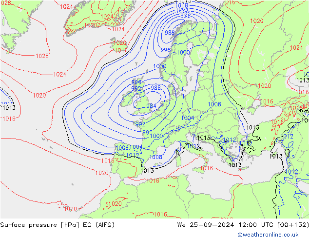 Surface pressure EC (AIFS) We 25.09.2024 12 UTC