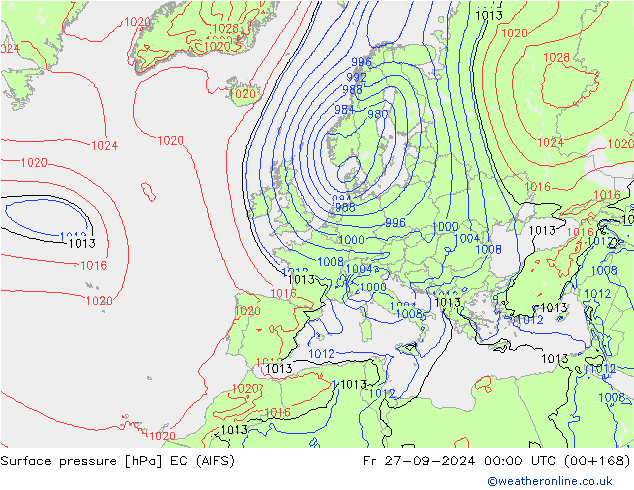 Surface pressure EC (AIFS) Fr 27.09.2024 00 UTC