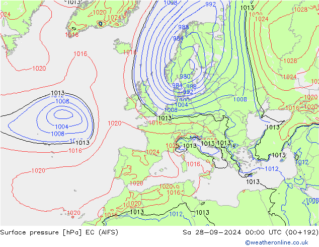 Surface pressure EC (AIFS) Sa 28.09.2024 00 UTC