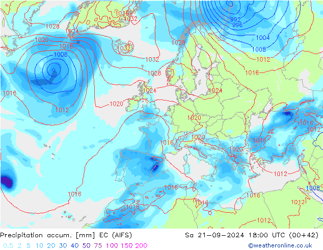 Precipitation accum. EC (AIFS) Sáb 21.09.2024 18 UTC