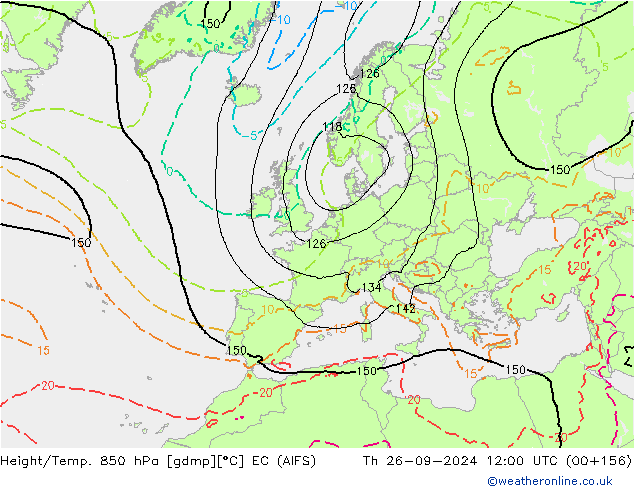 Hoogte/Temp. 850 hPa EC (AIFS) do 26.09.2024 12 UTC