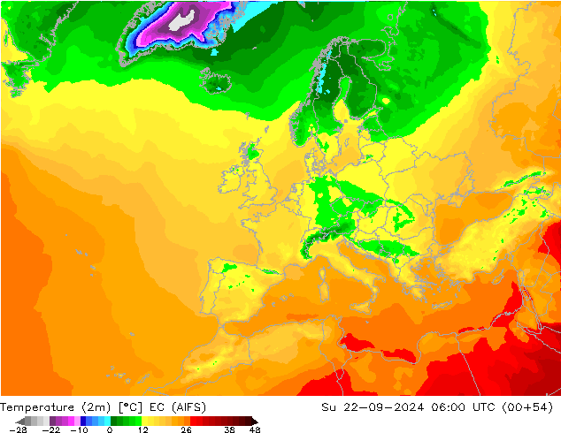 Temperaturkarte (2m) EC (AIFS) So 22.09.2024 06 UTC