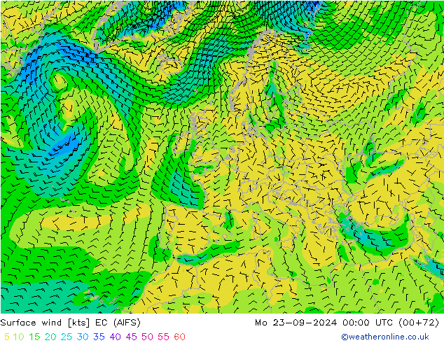ветер 10 m EC (AIFS) пн 23.09.2024 00 UTC