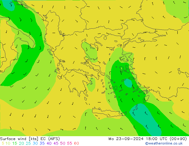 Surface wind EC (AIFS) Mo 23.09.2024 18 UTC