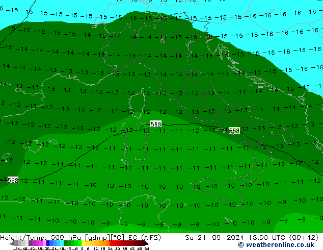 Height/Temp. 500 hPa EC (AIFS) Sa 21.09.2024 18 UTC