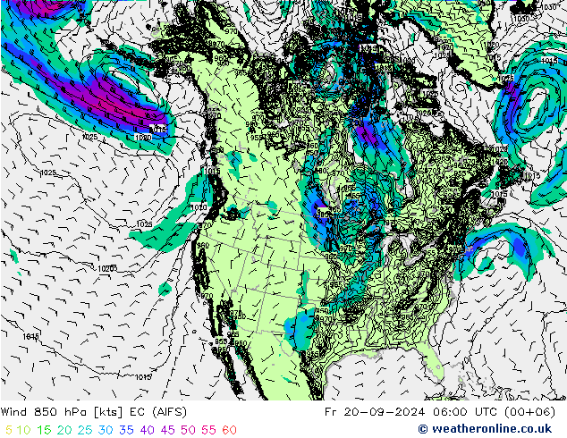 Wind 850 hPa EC (AIFS) Fr 20.09.2024 06 UTC