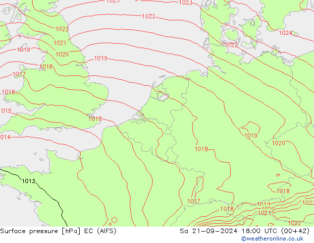 Surface pressure EC (AIFS) Sa 21.09.2024 18 UTC