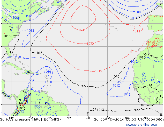 Atmosférický tlak EC (AIFS) So 05.10.2024 00 UTC