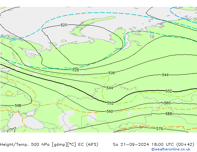 Height/Temp. 500 гПа EC (AIFS) сб 21.09.2024 18 UTC