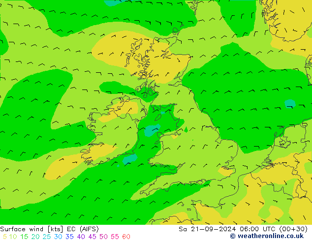 Surface wind EC (AIFS) So 21.09.2024 06 UTC
