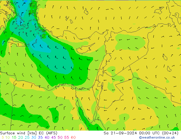 Vento 10 m EC (AIFS) sab 21.09.2024 00 UTC