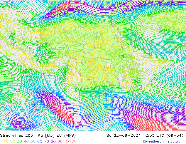 Streamlines 200 hPa EC (AIFS) Ne 22.09.2024 12 UTC