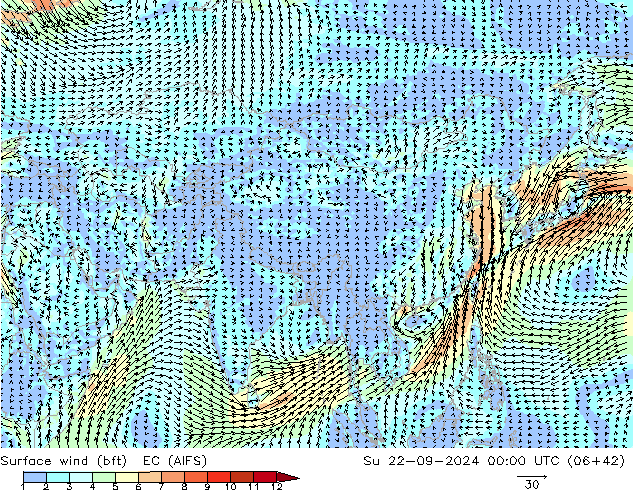 Bodenwind (bft) EC (AIFS) So 22.09.2024 00 UTC