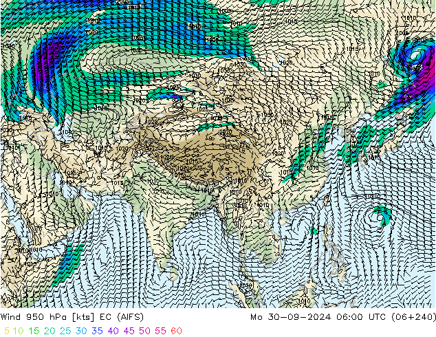 Wind 950 hPa EC (AIFS) Mo 30.09.2024 06 UTC