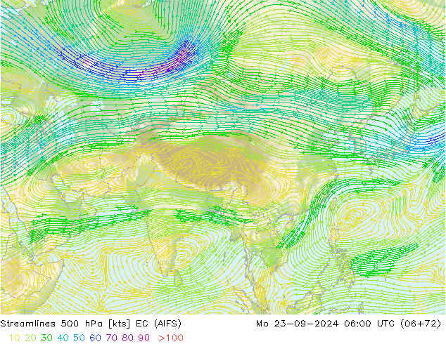 Stroomlijn 500 hPa EC (AIFS) ma 23.09.2024 06 UTC