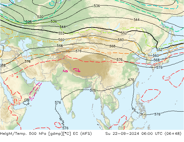 Hoogte/Temp. 500 hPa EC (AIFS) zo 22.09.2024 06 UTC