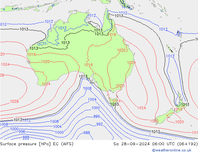 Atmosférický tlak EC (AIFS) So 28.09.2024 06 UTC