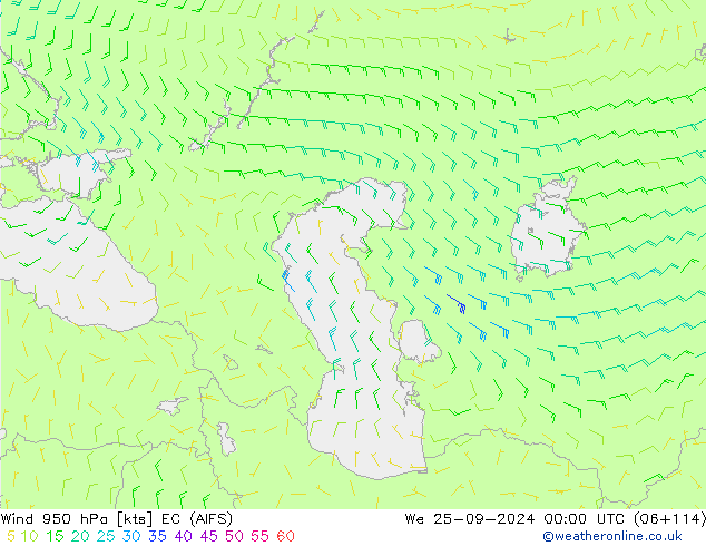 Wind 950 hPa EC (AIFS) wo 25.09.2024 00 UTC