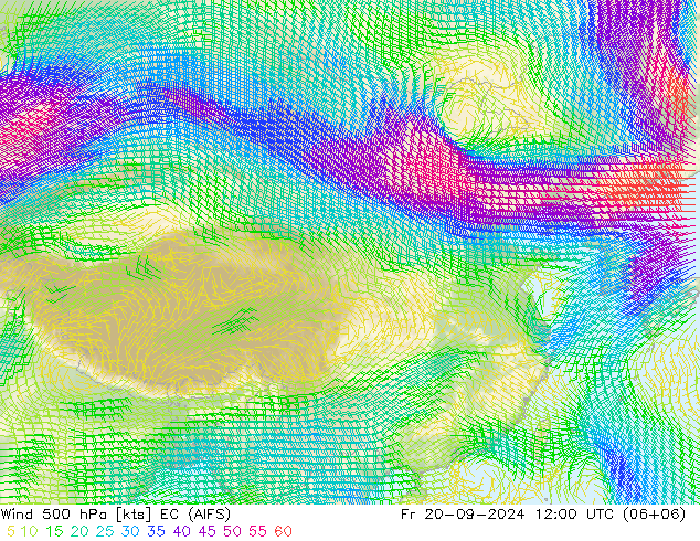 Vento 500 hPa EC (AIFS) Sex 20.09.2024 12 UTC