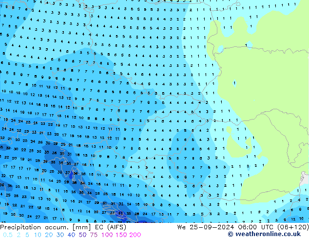 Precipitation accum. EC (AIFS) St 25.09.2024 06 UTC