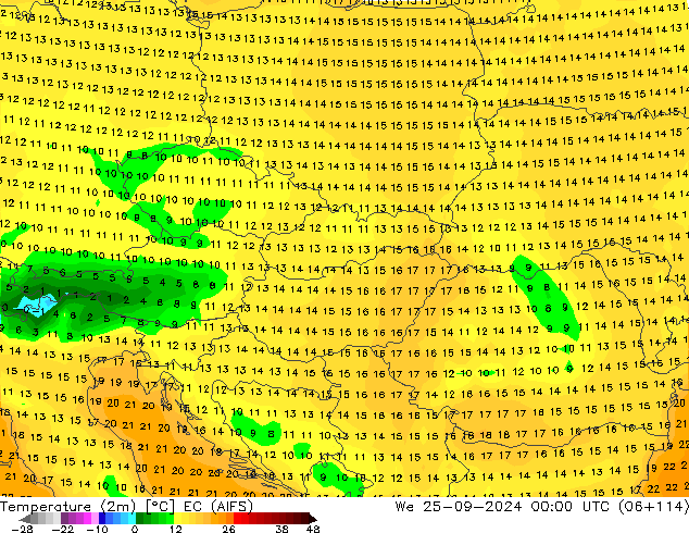 Temperaturkarte (2m) EC (AIFS) Mi 25.09.2024 00 UTC