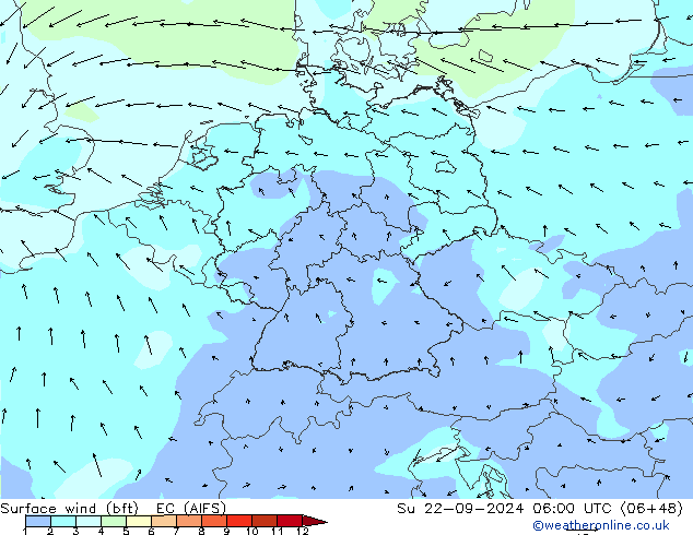 Bodenwind (bft) EC (AIFS) So 22.09.2024 06 UTC